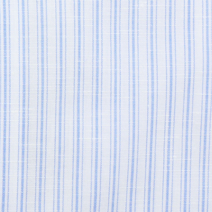 Cotton / Linen Semi Spread Shirt - White / Light Blue - Ticking Stripe