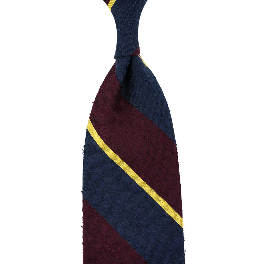 Striped Shantung Silk Tie - Navy / Burgundy / Yellow