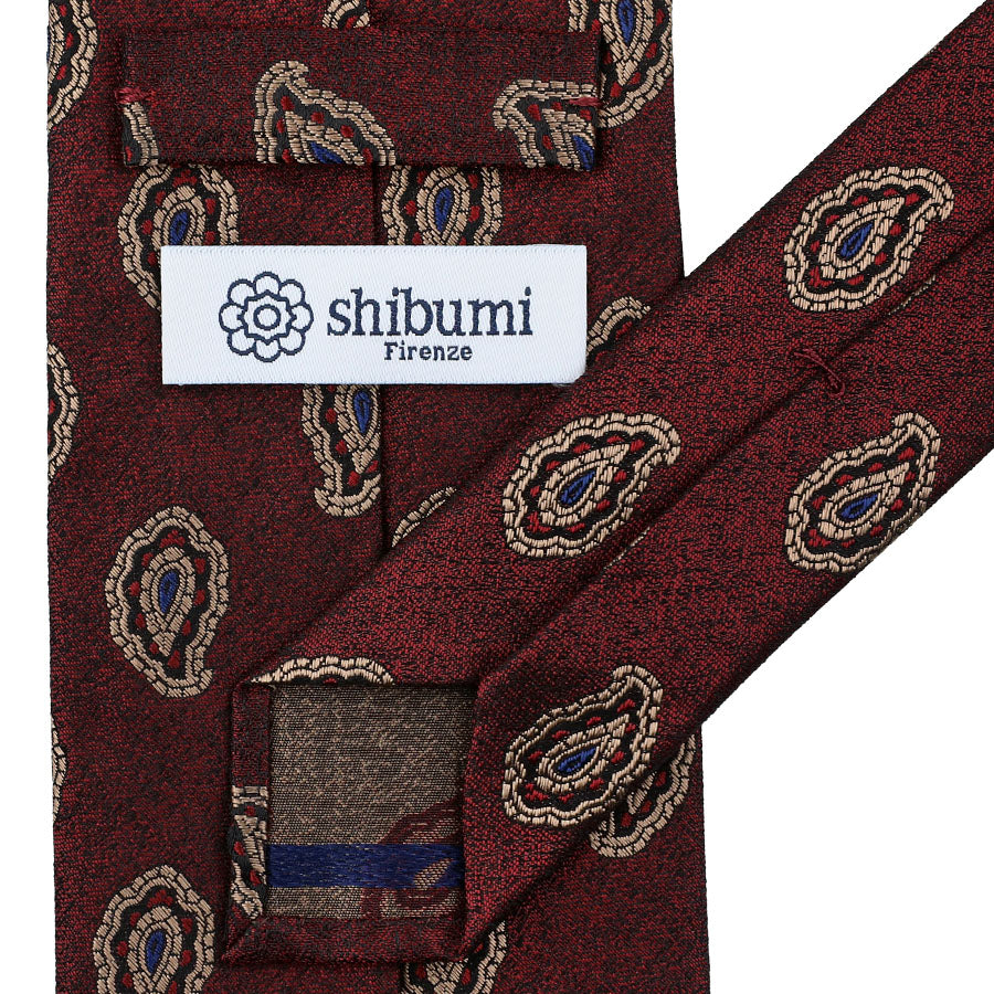 Paisley Jacquard Silk Tie - Burgundy - Hand-Rolled