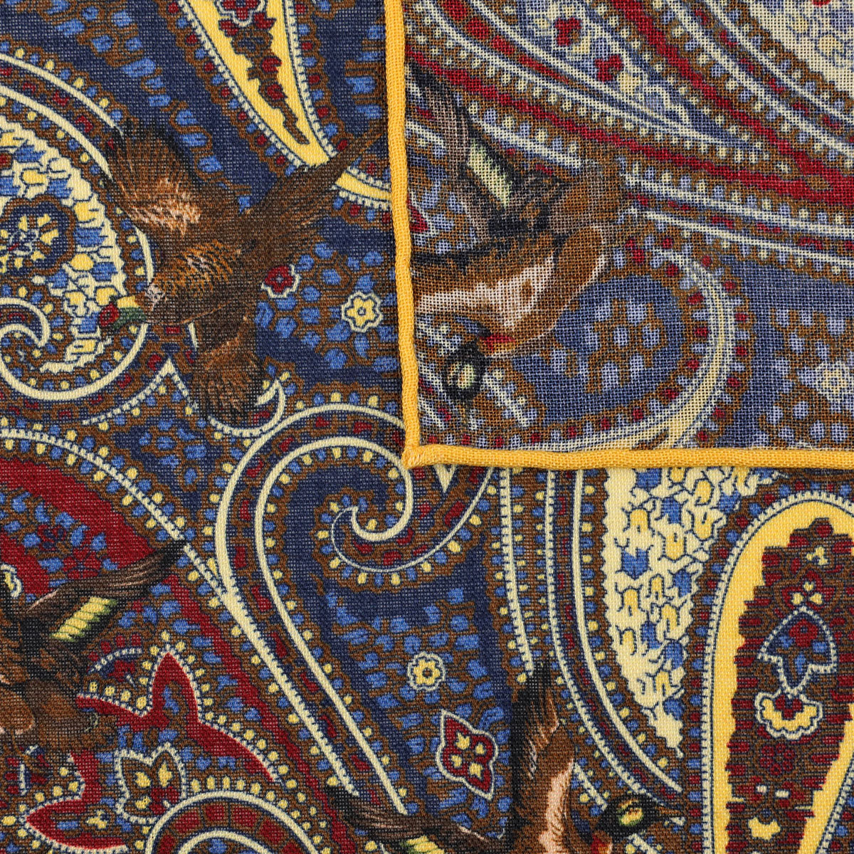 Paisley Motif Wool / Silk Pocket Square - Cream - 40x40cm