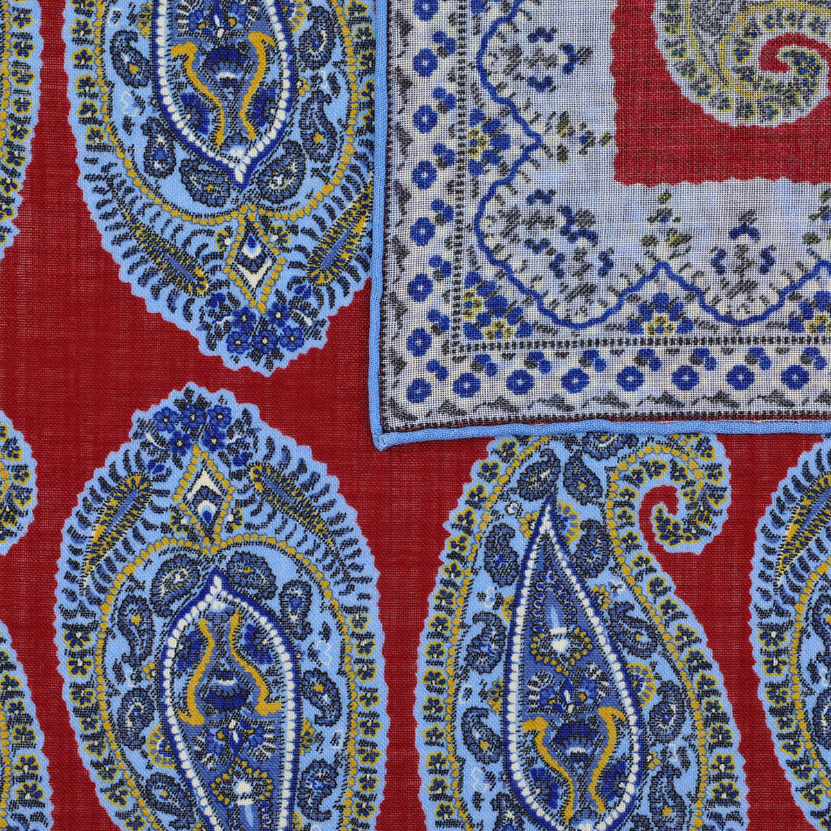 Paisley Motif Wool / Silk Pocket Square - Red - 40x40cm