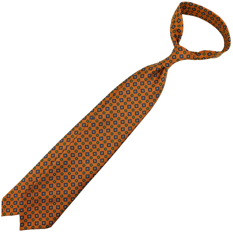 Floral Printed Silk Tie - Terracotta - Hand-Rolled