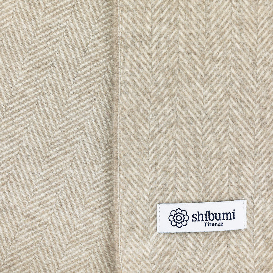 Cashmere Herringbone Scarf - Beige