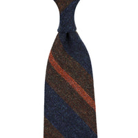 Striped Wool Tie - Navy / Brown / Rust - Hand-Rolled