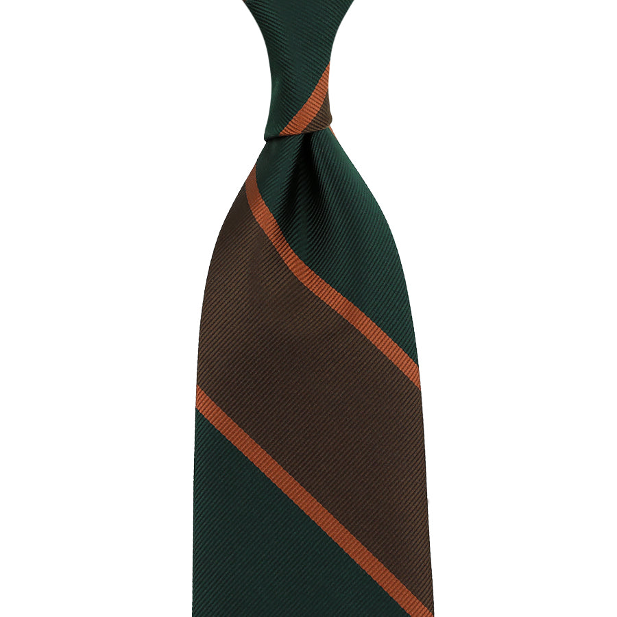 Japanese Repp Stripe Silk Tie - Forest / Brown / Rust