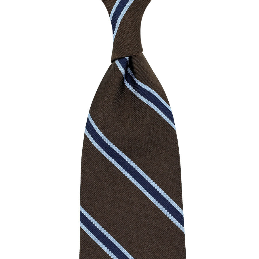 Repp Stripe Silk Tie - Espresso - Hand-Rolled