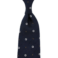 Floral Soft Shantung Silk Tie - Navy - Hand-Rolled