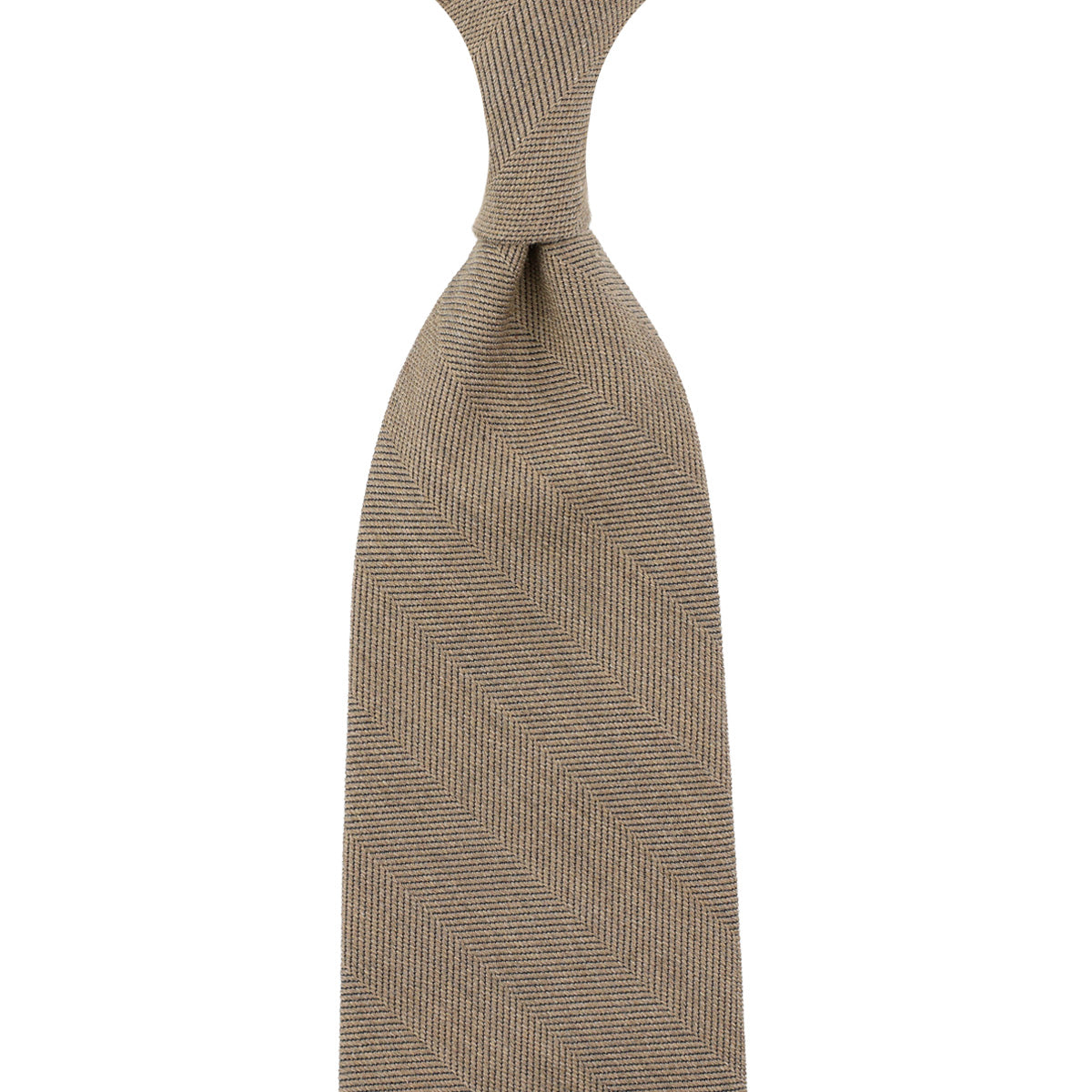 Herringbone Cotton / Silk Tie - Camel - Hand-Rolled