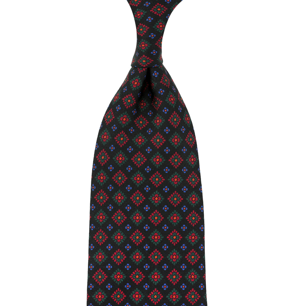 Ancient Madder Silk Tie - Black- Hand-Rolled