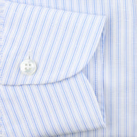 Cotton / Linen Semi Spread Shirt - White / Light Blue - Ticking Stripe