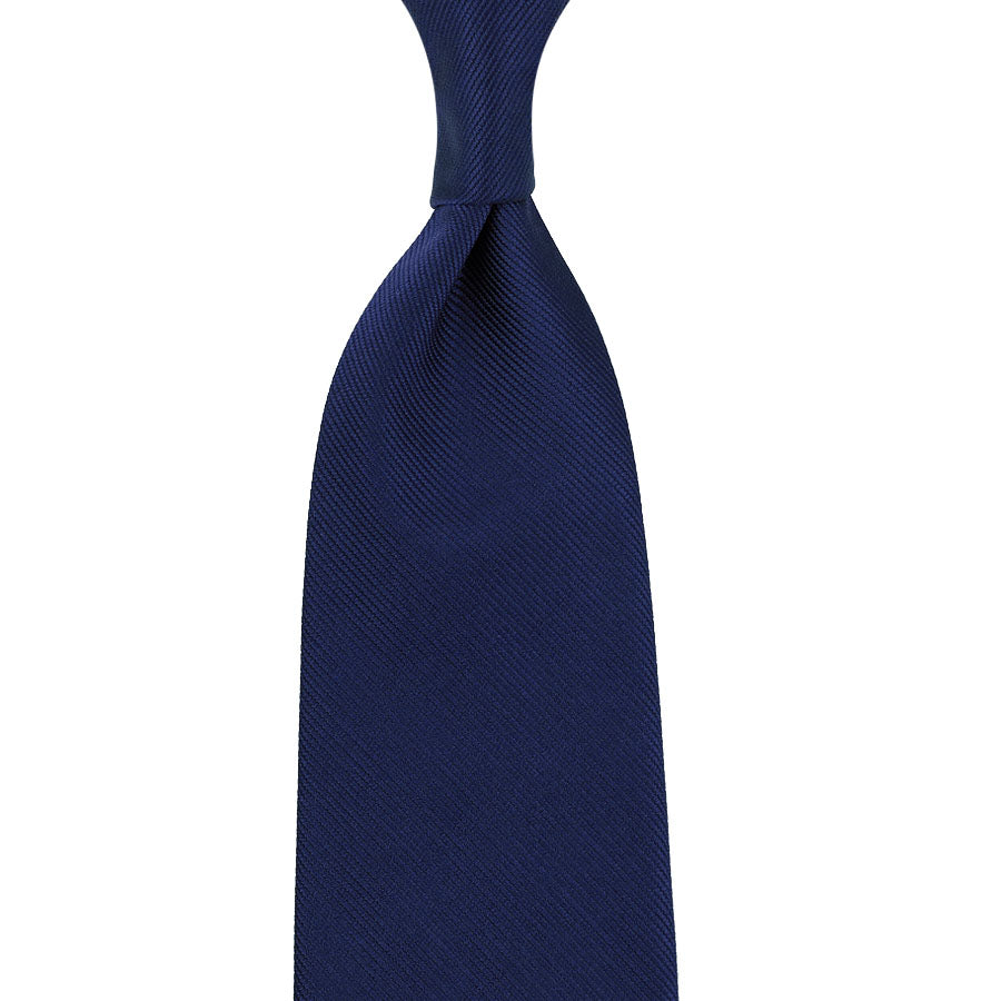 Plain Repp Silk Tie - Navy - Hand-Rolled