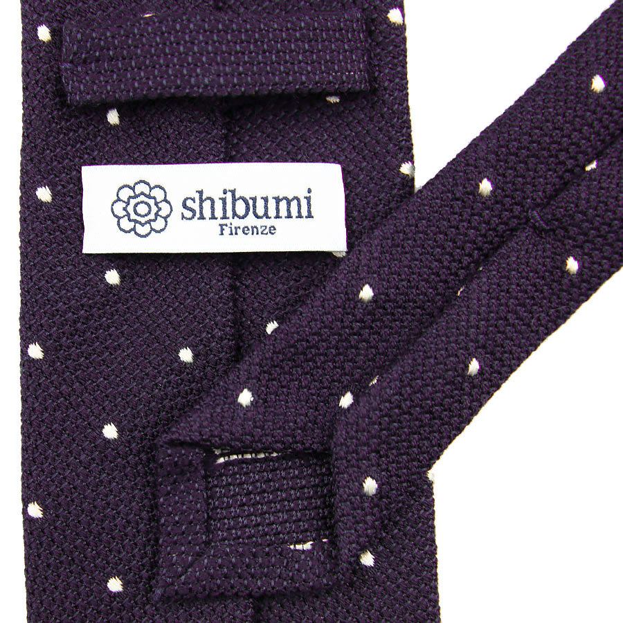 Dotted Wool/Silk Grenadine Tie - Eggplant - Hand-Rolled