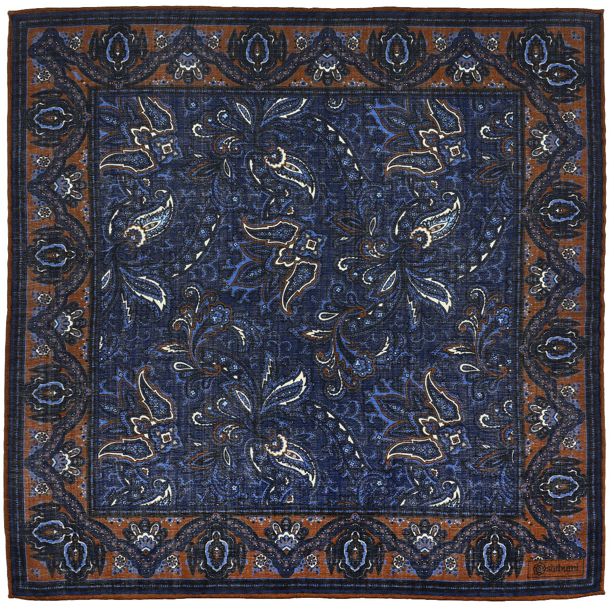 Paisley Motif Wool / Silk Pocket Square - Brown - 40x40cm