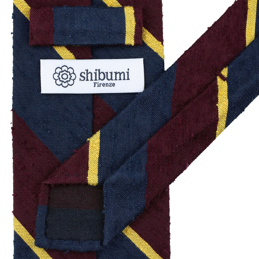 Striped Shantung Silk Tie - Navy / Burgundy / Yellow