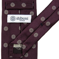 Shibumi-Flower Jacquard Silk Tie - Eggplant - Hand-Rolled
