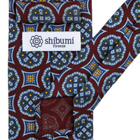 Floral Printed Silk Tie - Burgundy - Hand-Rolled