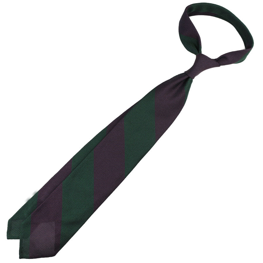 Block Stripe Grenadine / Garza Piccola Silk Tie - Eggplant / Forest