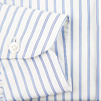 Poplin Semi Spread Shirt - White / Blue - Ticking Stripe - Regular Fit