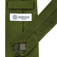 Plain Japanese Jacquard Silk Tie - Olive - Hand-Rolled