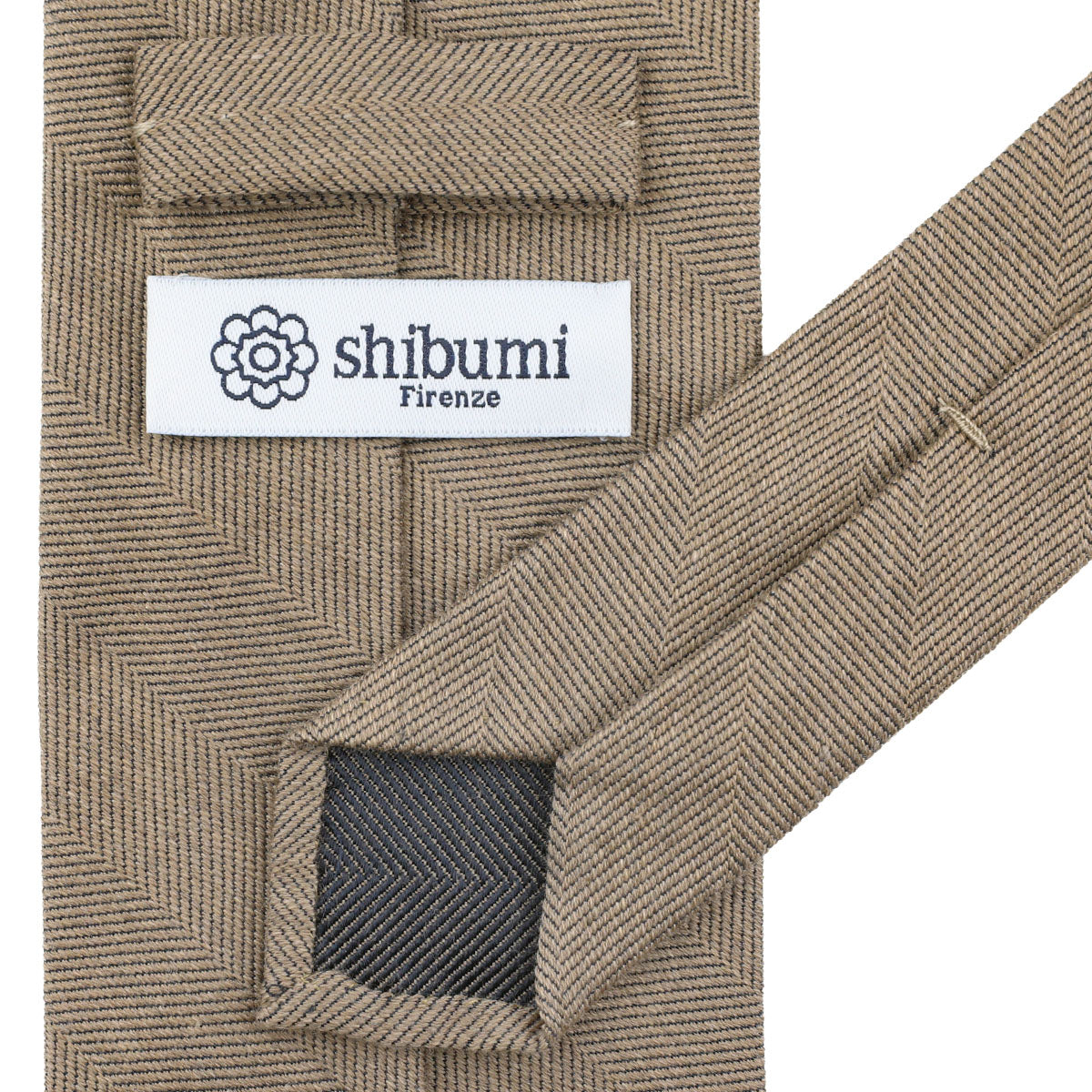 Herringbone Cotton / Silk Tie - Camel - Hand-Rolled