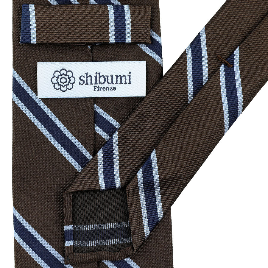 Repp Stripe Silk Tie - Espresso - Hand-Rolled