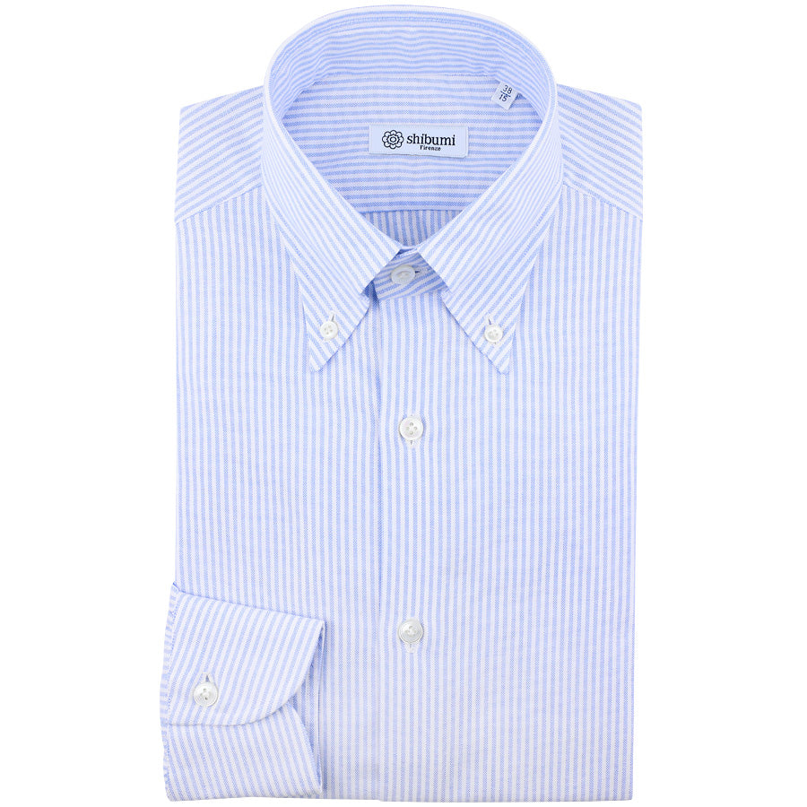 Heavy Oxford Button Down Shirt - White / Sky Blue - University Stripe