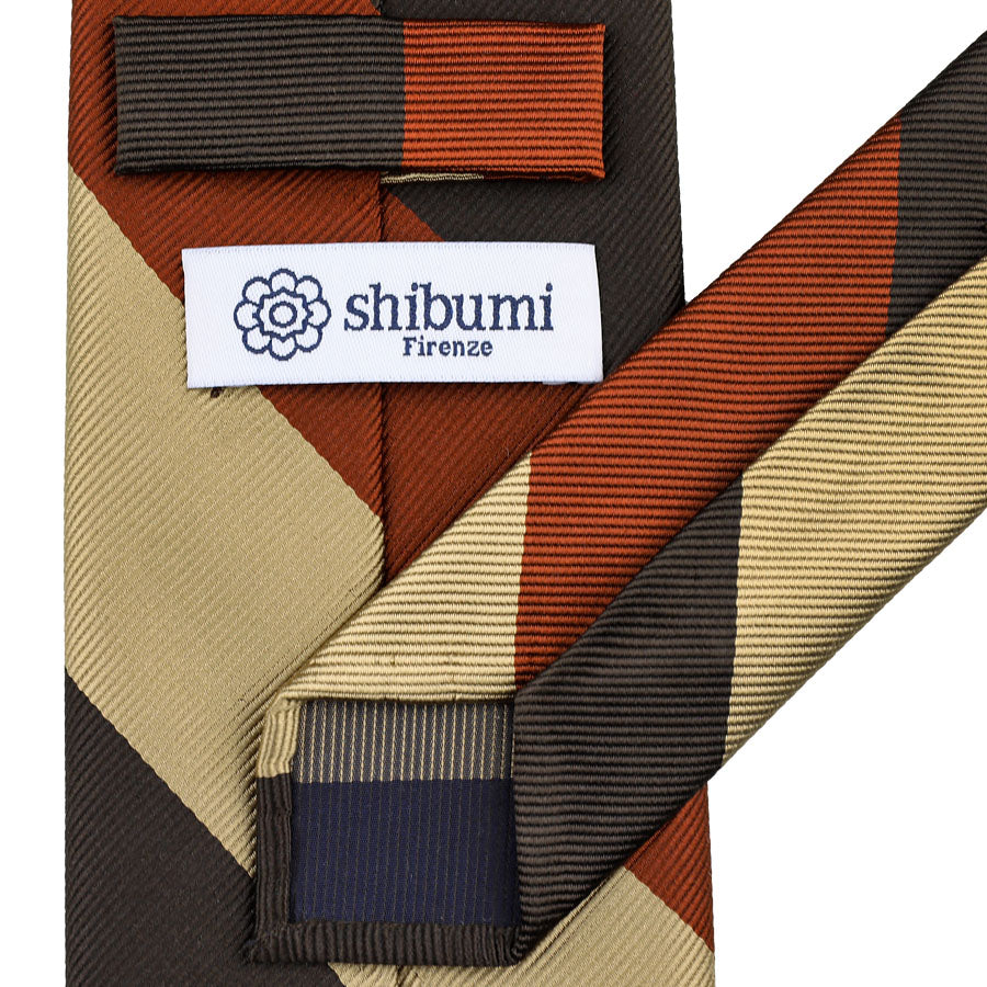 Japanese Repp Stripe Silk Tie - Brown / Rust / Cream