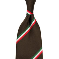 Tricolore Repp Stripe Silk Tie - Chocolate - Hand-Rolled