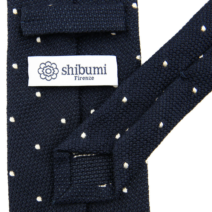 Dotted Wool/Silk Grenadine Tie - Navy - Hand-Rolled