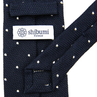 Dotted Wool/Silk Grenadine Tie - Navy - Hand-Rolled