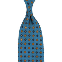 Floral Printed Silk Tie - Air Force Blue - Hand-Rolled