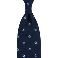 Floral Fina Grenadine Silk Tie - Navy - Hand-Rolled