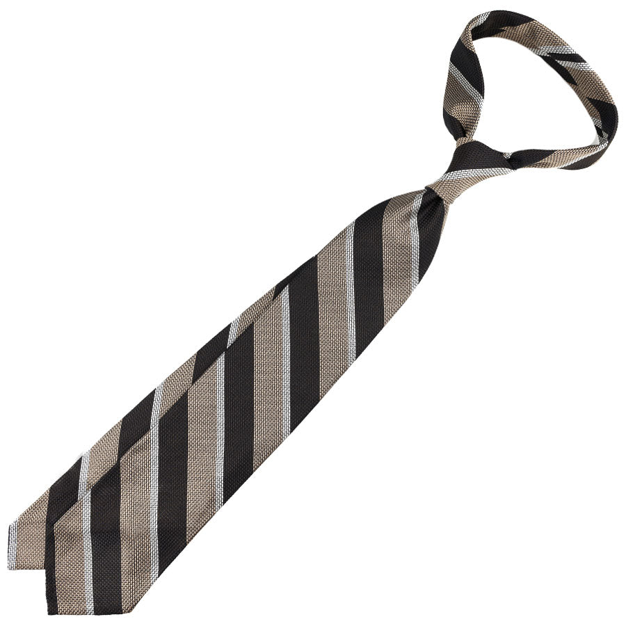 Striped Grenadine / Garza Piccola Silk Tie - Brown / Beige / Cream
