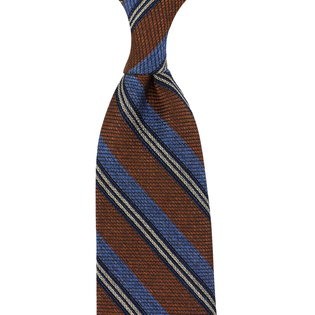 Striped Silk / Wool / Cotton Tie - Rust / Blue / Navy