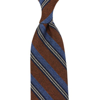 Striped Silk / Wool / Cotton Tie - Rust / Blue / Navy