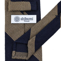 Block Stripe Wool/Silk Grenadine Tie - Navy / Beige - Hand-Rolled