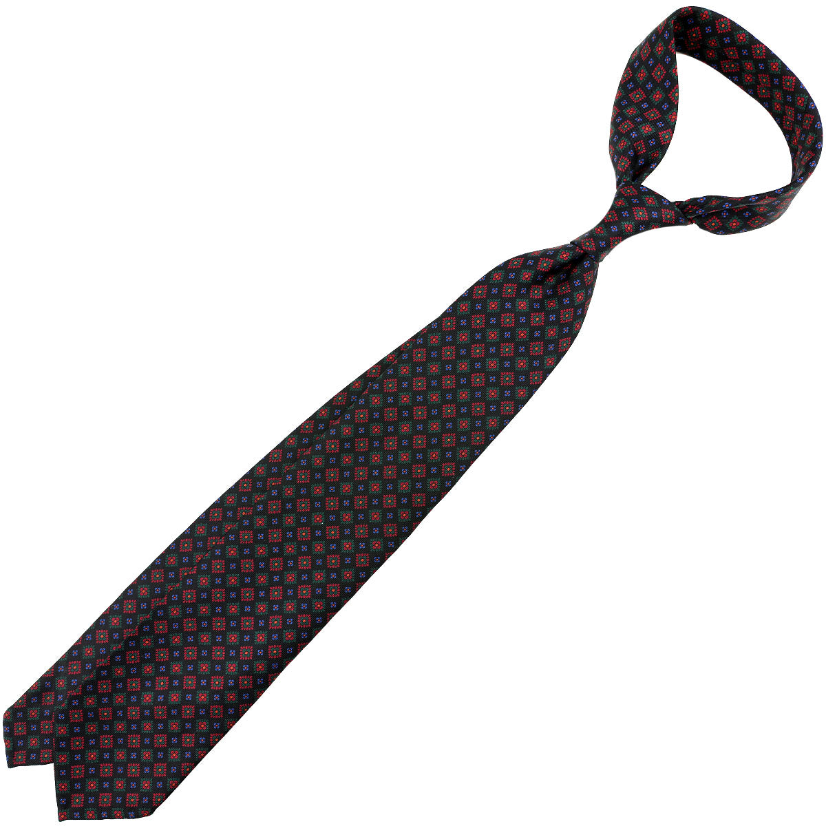 Ancient Madder Silk Tie - Black- Hand-Rolled