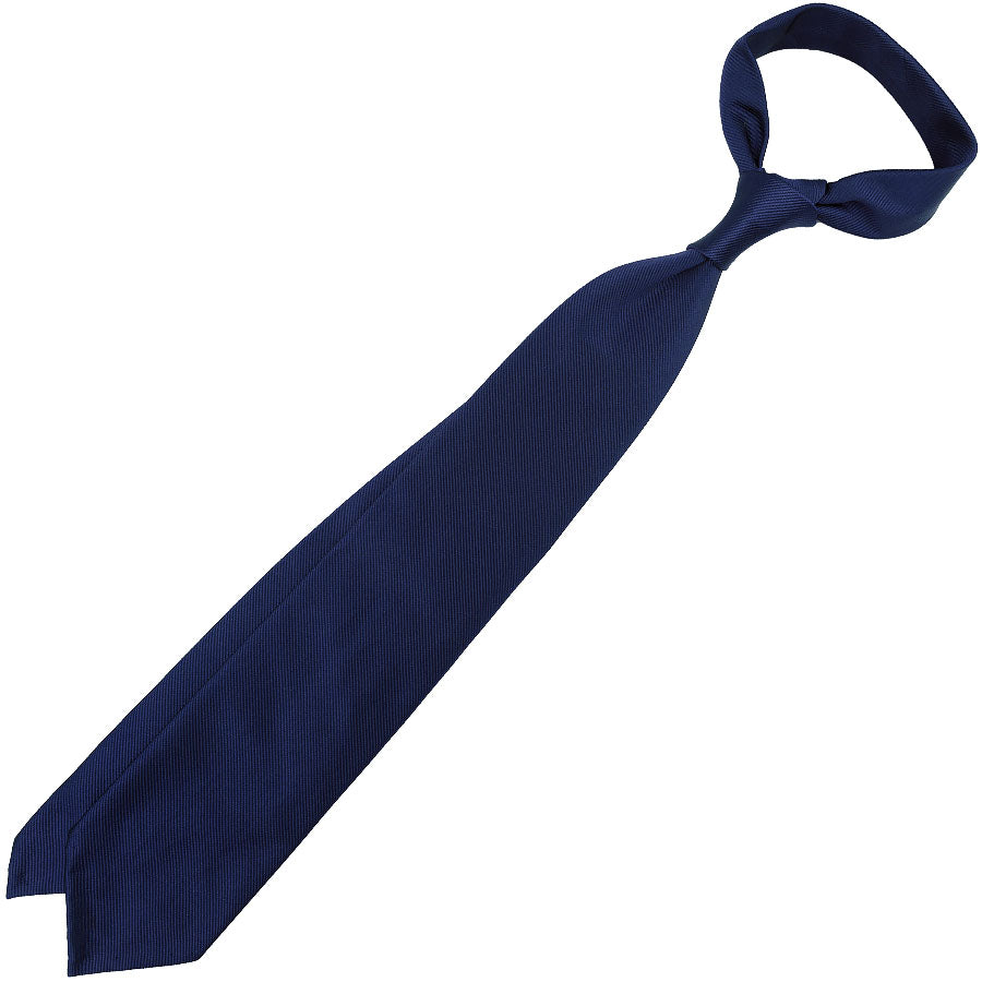 Plain Repp Silk Tie - Navy - Hand-Rolled