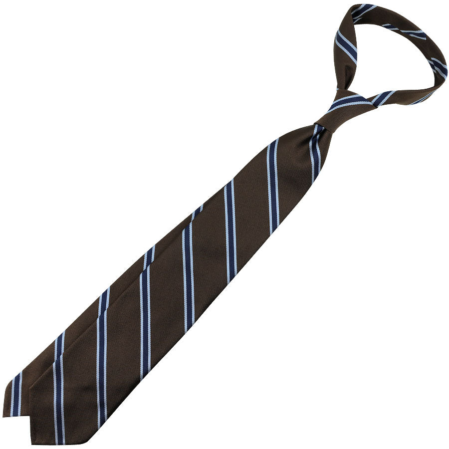 Repp Stripe Silk Tie - Espresso - Hand-Rolled