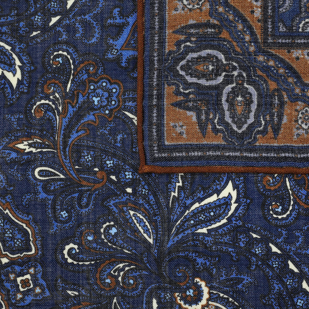 Paisley Motif Wool / Silk Pocket Square - Brown - 40x40cm