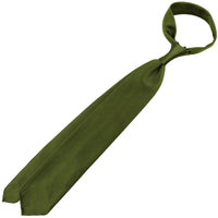 Plain Japanese Jacquard Silk Tie - Olive - Hand-Rolled