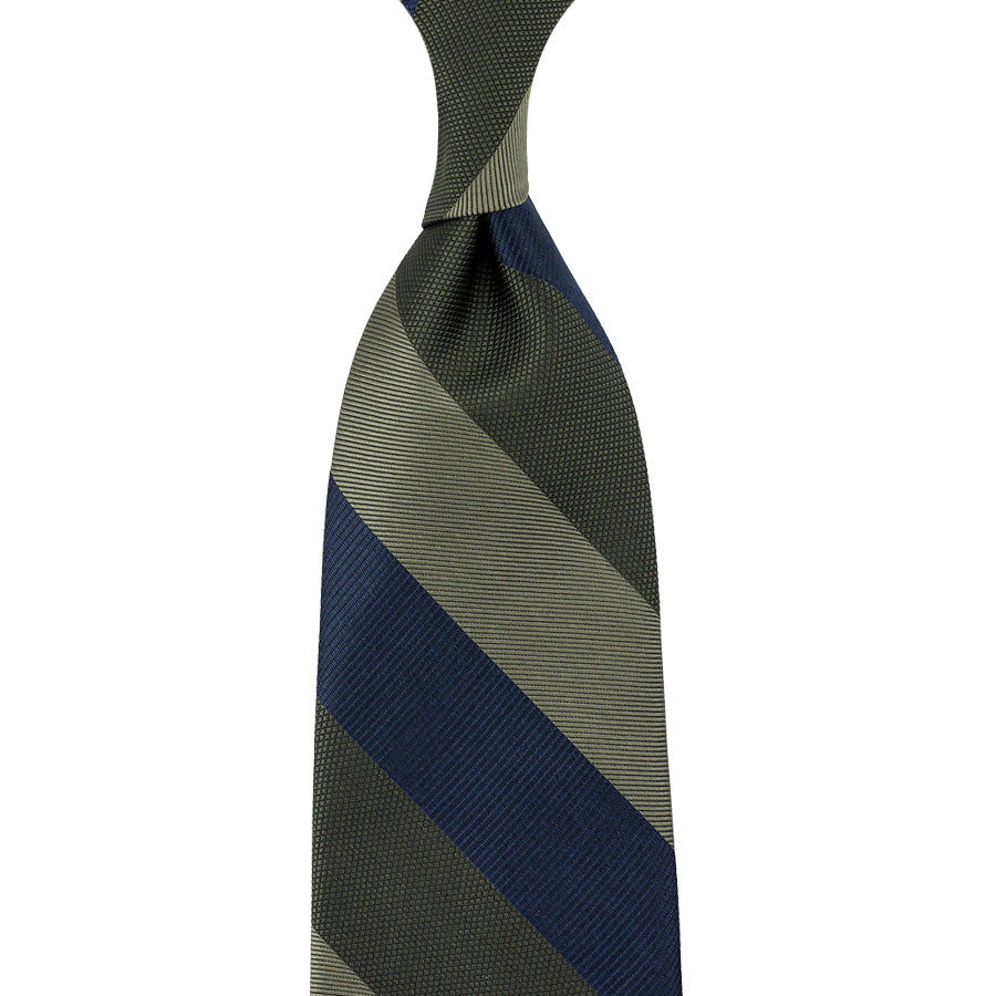 Triple Block Stripe Repp Tie - Navy / Dark Olive / Olive