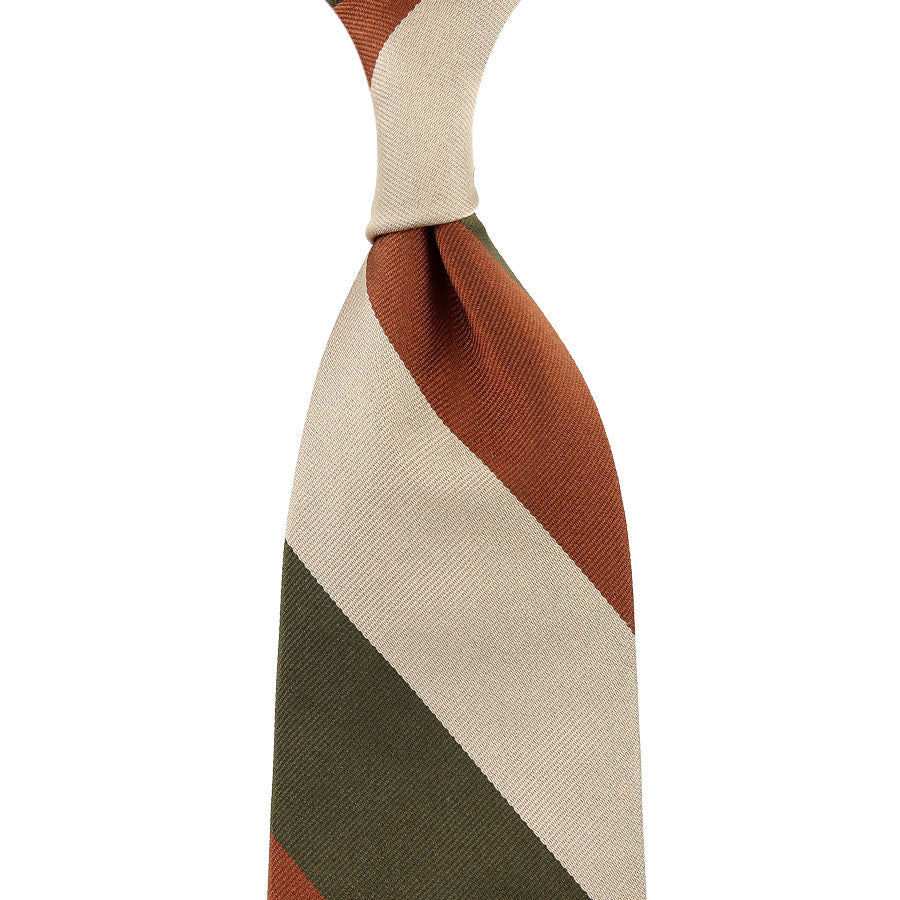Triple Block Stripe Repp Silk Tie - Oak / Beige / Olive