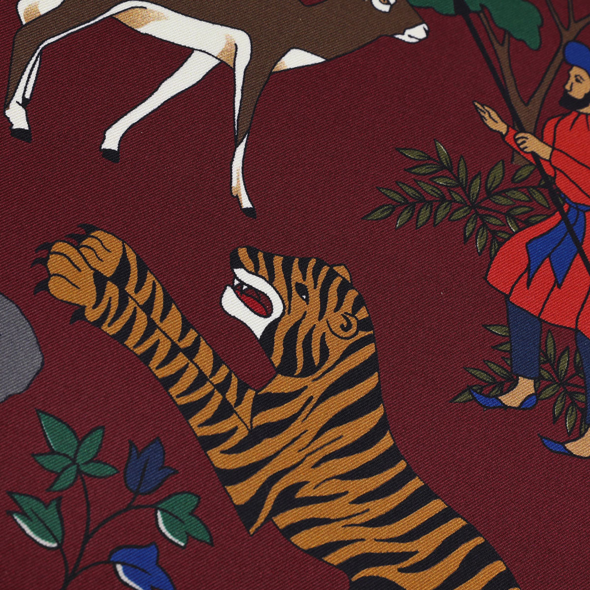 Animal Motif Silk Pocket Square - Burgundy - 40x40cm