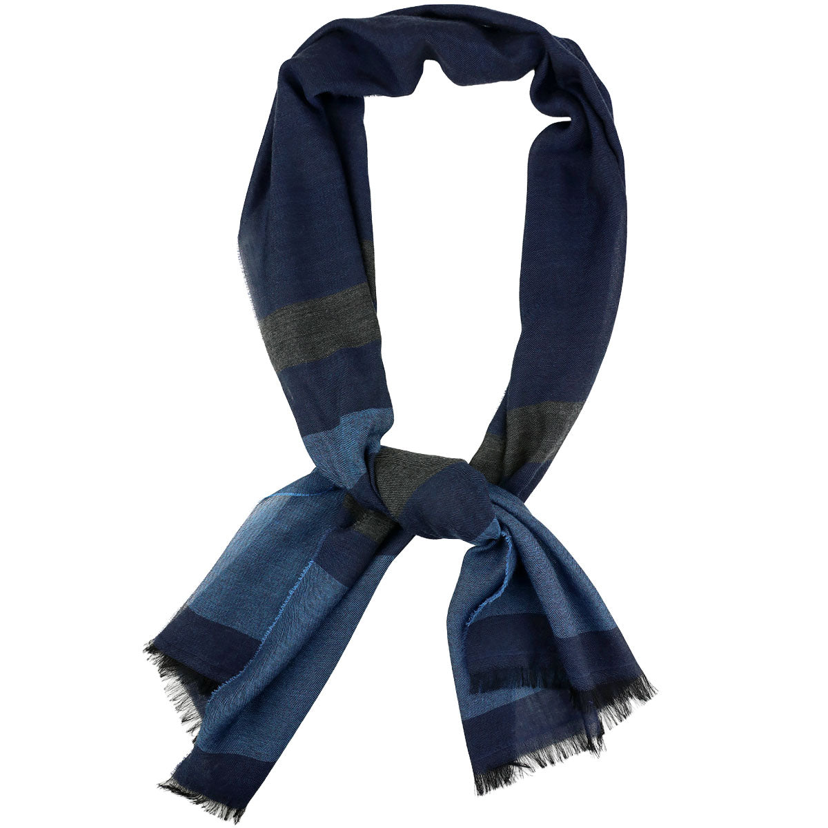 Striped Thin Cashmere Scarf - Navy / Blue / Grey