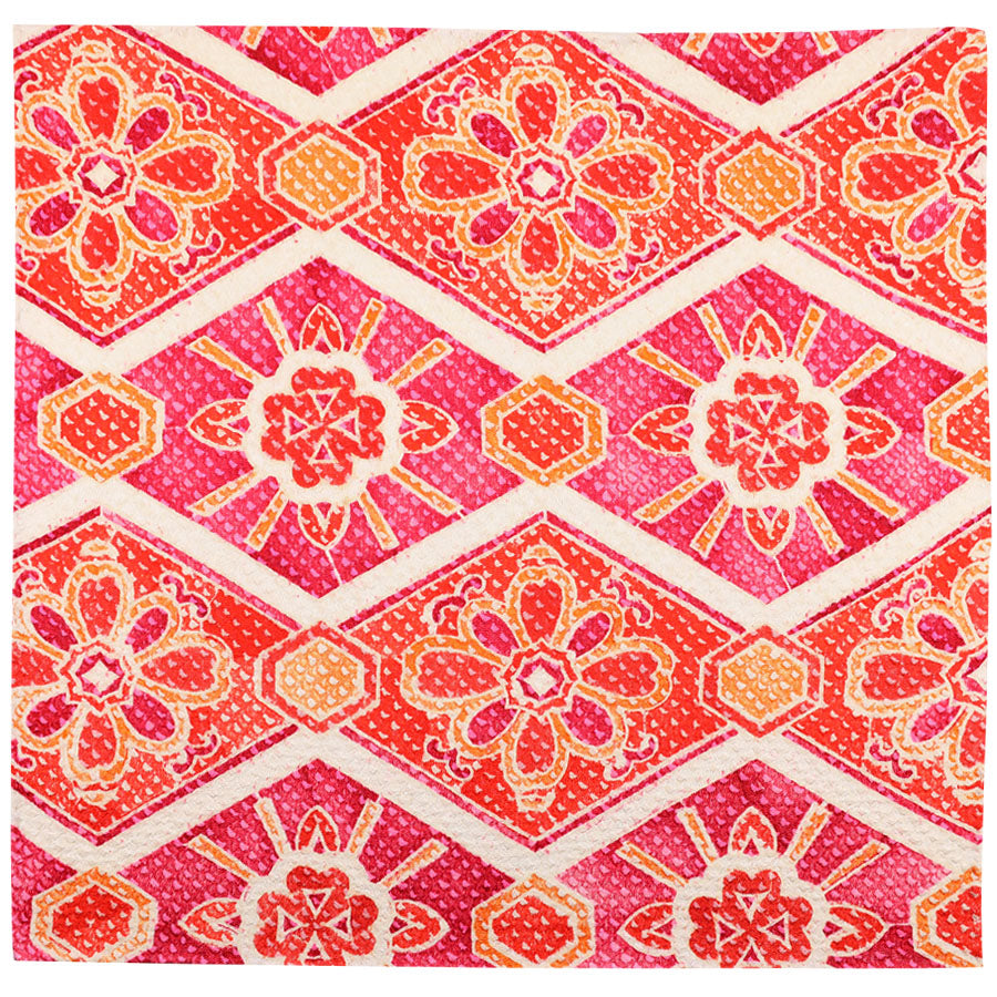 Vintage Kimono Silk Pocket Square - Red / Hot Pink