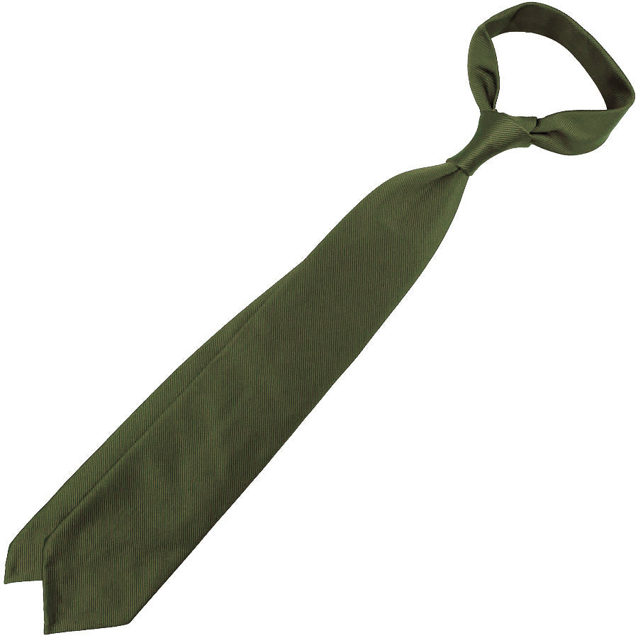 Plain Repp Silk Tie - Olive - Hand-Rolled