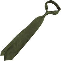 Plain Repp Silk Tie - Olive - Hand-Rolled