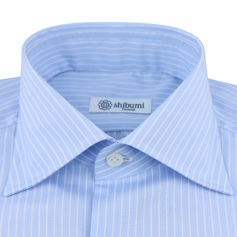 Poplin Semi Spread Shirt - Sky Blue / White - Reverse Stripe