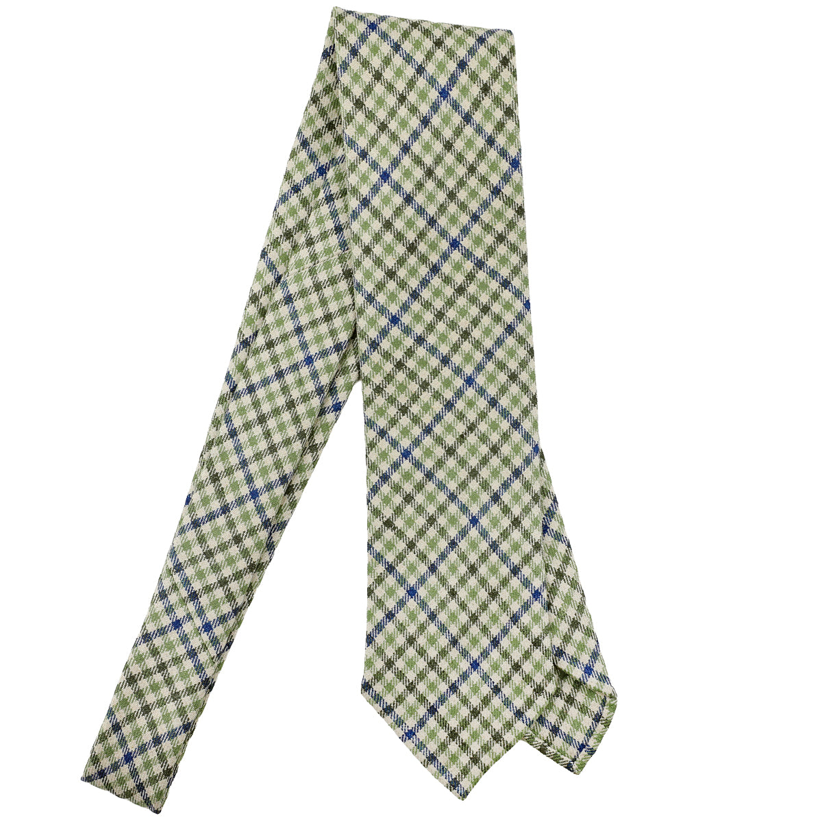 Maison Hellard Checked Linen Tie - Olive - Hand-Rolled